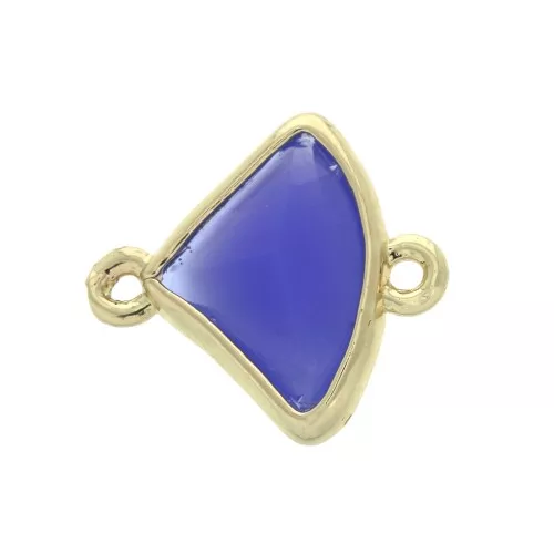 Distanziatore 2 anellini triangolo in vetro sfaccettato 15x12 mm Dorato/Blu scuro