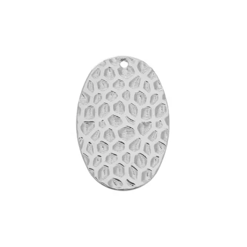 Pendente ovale martellato in ottone 26.5x17 mm - Rodiato x1
