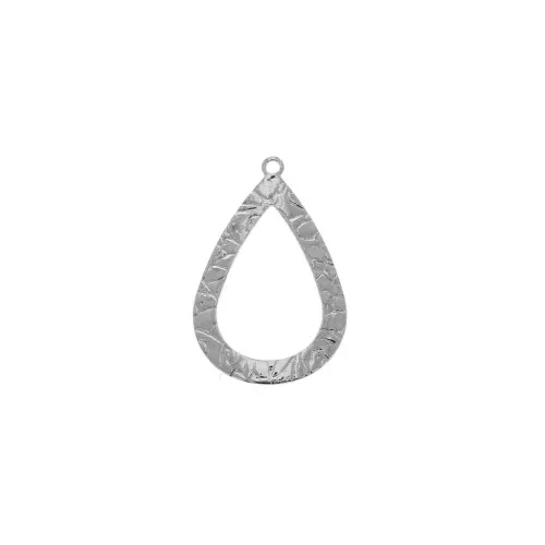 Pendente a goccia in ottone martellato 26x16.5 mm - Rodiato x1