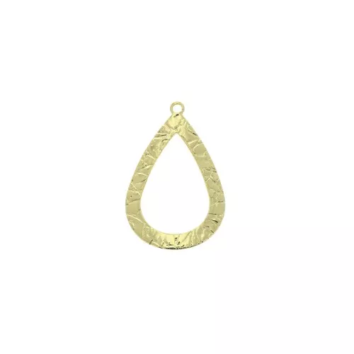 Pendente a goccia in ottone martellato 26x16.5 mm - Dorato x1