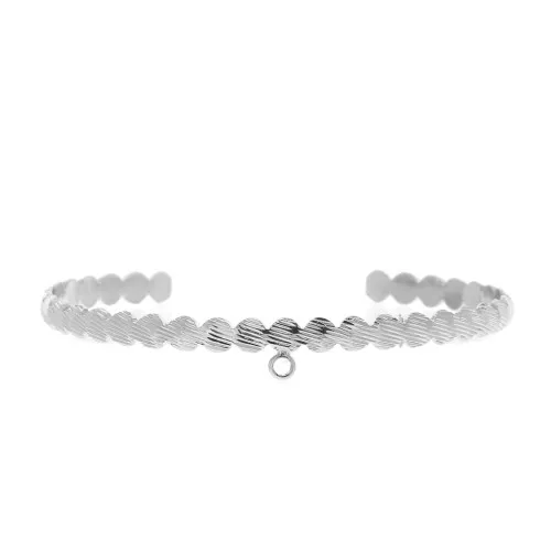 Bracciale in ottone striato con anello chiuso decorativo 4.6x160 mm - Rodiato x1
