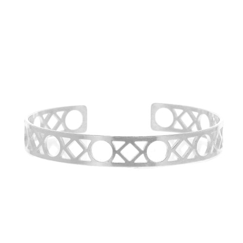 Bracciale geometrico in ottone decorativo 9x160 mm - Rodiato x1