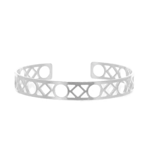 Bracciale geometrico in ottone decorativo 9x160 mm - Rodiato x1