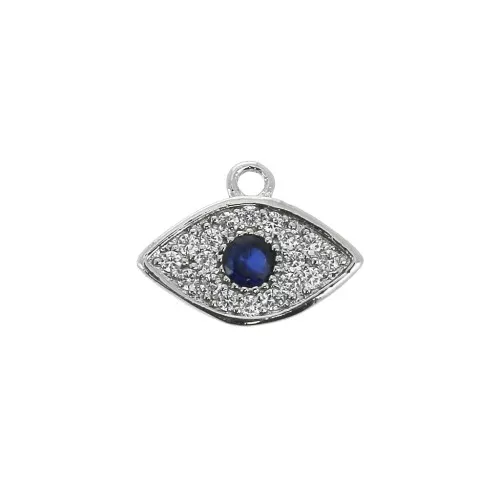 Ciondolo occhi blu con Ossido di zirconio 8x10.5 mm - Blu / Rhodié x1