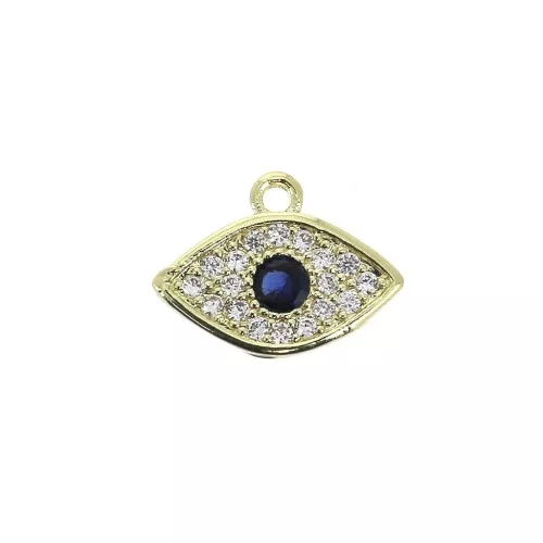 Ciondolo occhi blu con Ossido di zirconio 8x10.5 mm - Blu / Dorato x1