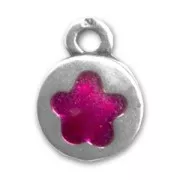 Ciondolo smaltato fiore mm. 13 Fucsia x1