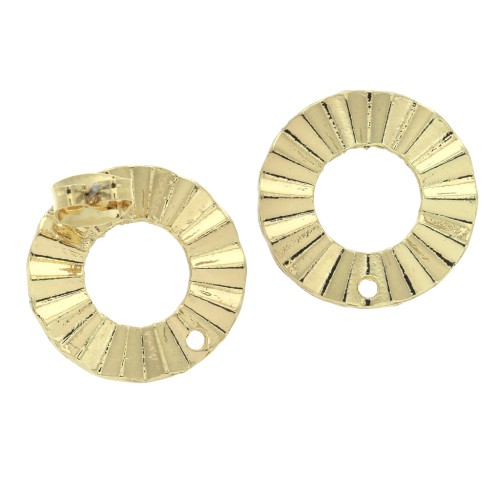 Ciondolo effetto plissettato scavati da decorare in zamac 18 mm - Dorato x2