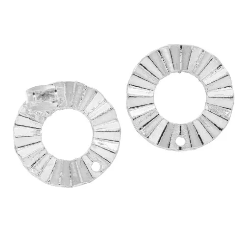 Ciondolo effetto plissettato scavati da decorare in zamac 18 mm - Rodiato x2