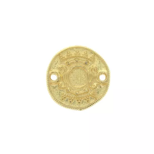 Connettore rotondo irregolare 2 fori 17 mm motivo etnico - Dorato con oro fino x1