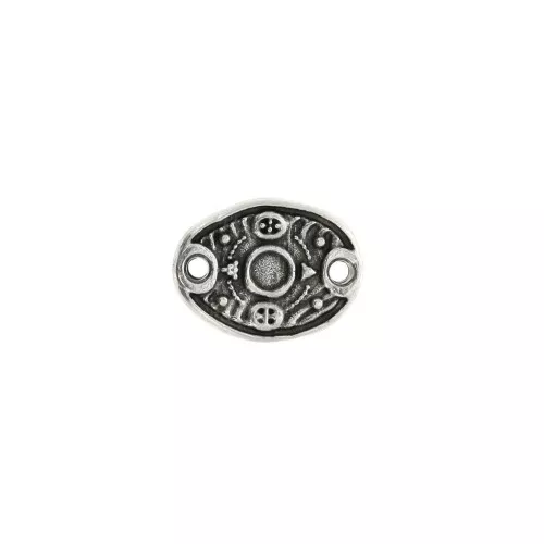 Connettore ovale irregolare 2 fori 15x11 mm motivo etnico - Placcatura argento antico x1