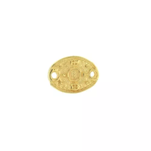 Connettore ovale irregolare 2 fori 15x11 mm motivo etnico - Dorato con oro fino x1