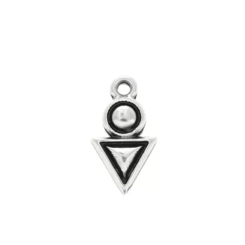 Ciondolo / Pendente rotono triangolo in zamac 20.5x11 mm Placcatura argento antico