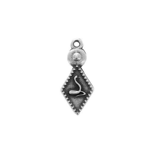 Ciondolo rombo e rotondo lavorato serpente 23x10 mm - Placcatura argento antico