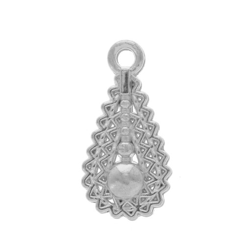 Ciondolo / Pendentif goutte travaillée en zamac 17x8.5 mm Placcatura argento antic