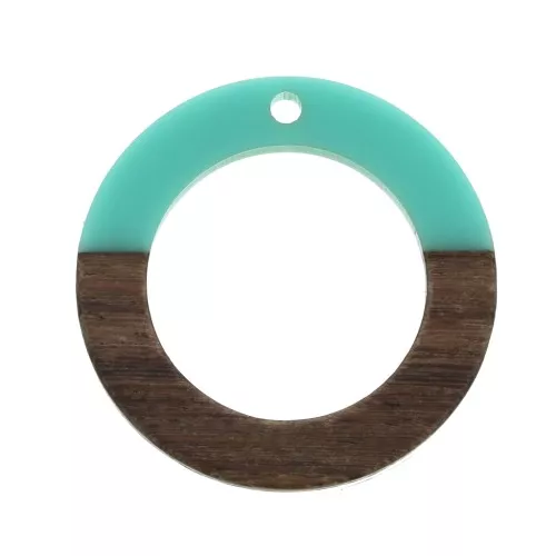 Pendente bicolore in acetato di cellulosa imitazione del legno  28 mm Turchese / Marrone x1