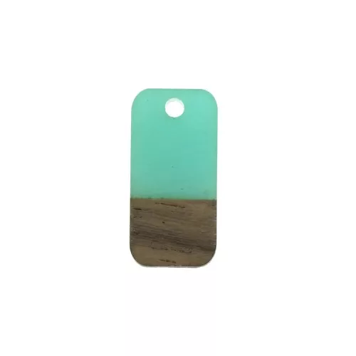 Ciondolo rettangolare in resina imitazione legno 21x10 mm Turchese/ Marrone x1