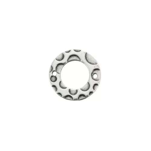 Connettore tondo lavorato a 2 fori 15 mm in zamak - Placcatura argento antico x1
