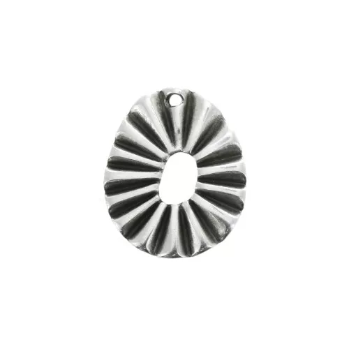Ciondolo ovale irregolare effetto a pieghe zamak 22x18mm Placcatura Argento Antico