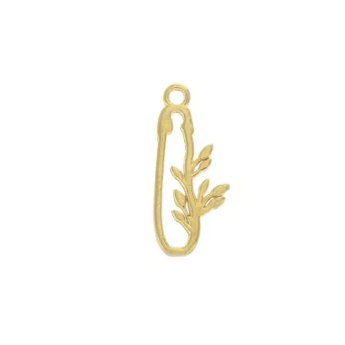Ciondolo spillo decorato di foglia in zamak 22x9.5 mm - Dorato con oro fino x1