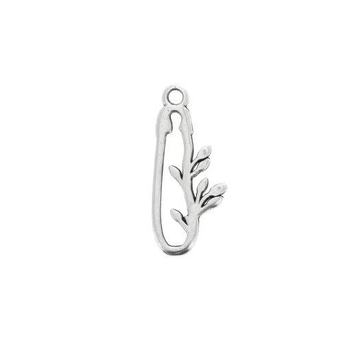 Ciondolo spillo decorato di foglia in zamak 22x9.5 mm Placcatura argento antico