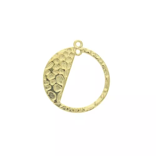 Ciondolo rotondo martellato semiadattato 2 anelli di zamac 24.5x22 mm - Dorato con oro fino x1