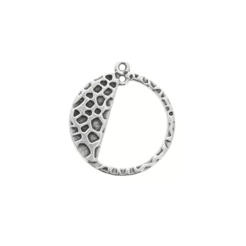 Ciondolo rotondo martellato semiadattato 2 anelli - Placcatura Argento Antico