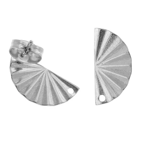 Orecchini semicerchi effetto pieghe 15x7 mm con 1 foro - Acciaio inox x2