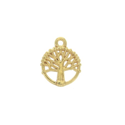 Breloque ronde Arbre de vie en zamac 12x10 mm - Dorato con oro fino x1