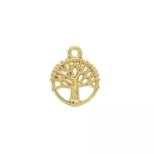Breloque ronde Arbre de vie en zamac 12x10 mm - Dorato con oro fino x1