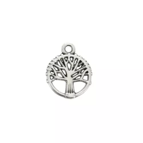 Ciondolo rotondo Albero della vita in zamak 12x10 mm Placcatura argento antico