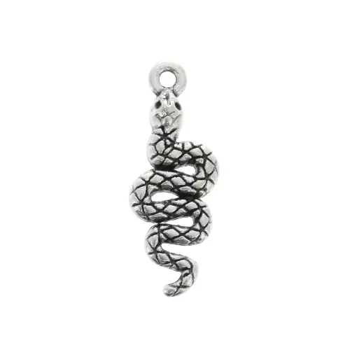 Ciondolo serpente in zamak 24x8.5 mm Placcatura argento antico