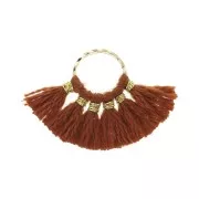 Piccolo pendente ventaglio con pompons sintetici 15x20 mm Ruggine / Dorato x1