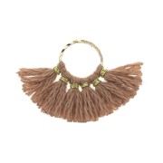 Piccolo pendente ventaglio con pompons sintetici 15x20 mm Sienne / Dorato x1