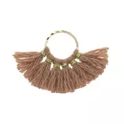 Piccolo pendente ventaglio con pompons sintetici 15x20 mm Sienne / Dorato x1