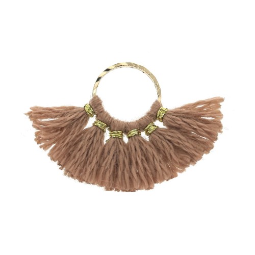 Piccolo pendente ventaglio con pompons sintetici 15x20 mm Sienne / Dorato x1