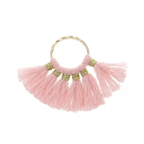 Piccolo pendente ventaglio con pompons sintetici 15x20 mm Rosa / Dorato x1