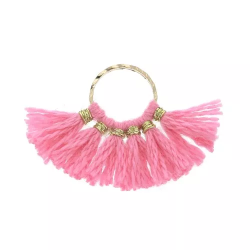 Piccolo pendente ventaglio con pompons sintetici 15x20 mm Rosa Vivo / Dorato x1