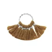 Piccolo pendente ventaglio con pompons sintetici 15x20 mm Caramello / Argentato x1