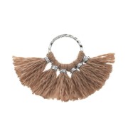 Piccolo pendente ventaglio con pompons sintetici 15x20 mm Sienne / Argentato x1|raw }}