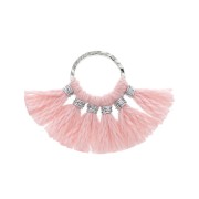 Piccolo pendente ventaglio con pompons sintetici 15x20 mm Rosa / Argentato x1|raw }}