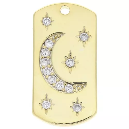 Ciondolo rettangolare a forma di luna e stelle in zirconio 27.5x13.5mm Dorato x1