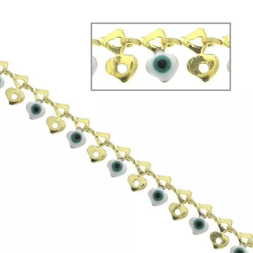 Catena fantasia occhio fortunato résina époxy 6 mm Bianco/Turchese/Dorato x50 cm