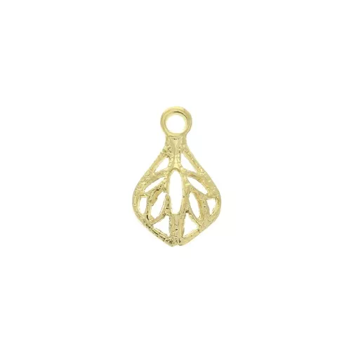 Ciondolo a foglia di ottone filigranato 12.5x8 mm - Dorato con oro fino x1