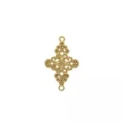 Distanziatore rombo lavorato 2 anelli motivo flore 19x12 mm - Dorato con oro fino x1