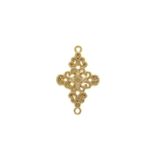 Distanziatore rombo lavorato 2 anelli motivo flore 19x12 mm - Dorato con oro fino x1