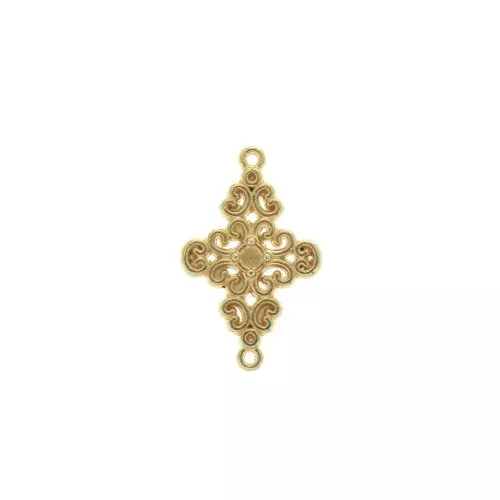 Distanziatore rombo lavorato 2 anelli motivo flore 19x12 mm - Dorato con oro fino x1