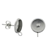 Orecchini con anellino per cabochon retro piatto 8 mm Acciaio Inox x2