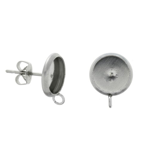 Orecchini con anellino per cabochon retro piatto 8 mm Acciaio Inox x2