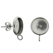 Orecchini con anellino per cabochon retro piatto 10 mm Acciaio Inox x2