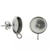 Orecchini con anellino per cabochon retro piatto 10 mm Acciaio Inox x2